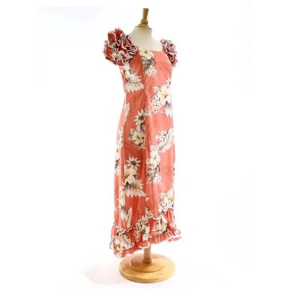 NWT Pacific Legend Hibiscus Pink Cotton Hawaiian Ruffle Long Muumuu Dress 2XL - Picture 5 of 16
